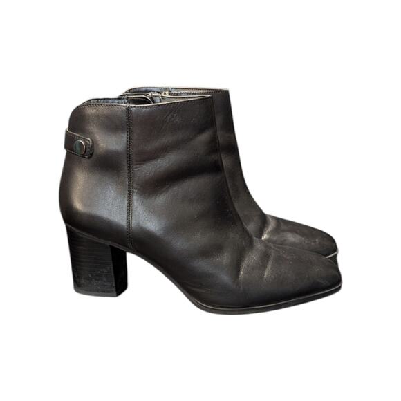 Franco Sarto Ilaria Black Leather Ankle Boots Heeled Booties Womens 10 Witchy - Picture 4 of 10